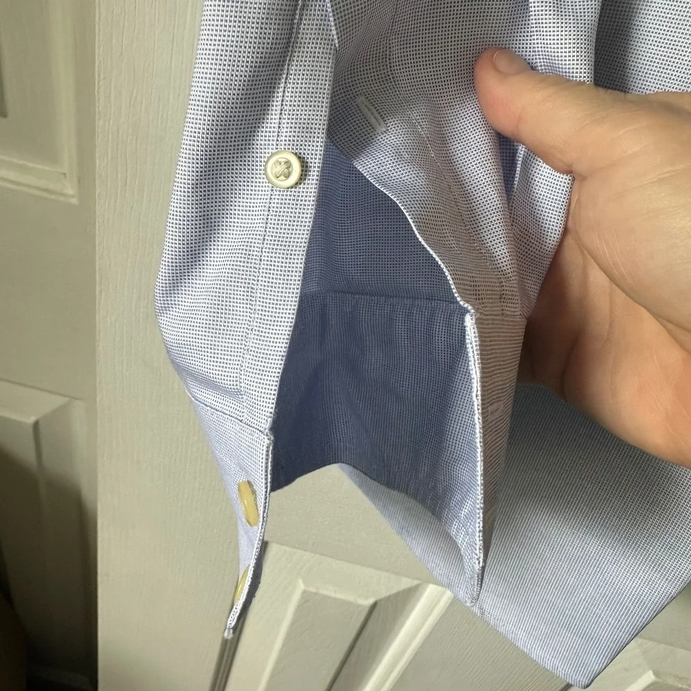 Banana Republic Mens L Slim‎ Fit Non Iron Dress Shirt Blue Patterned